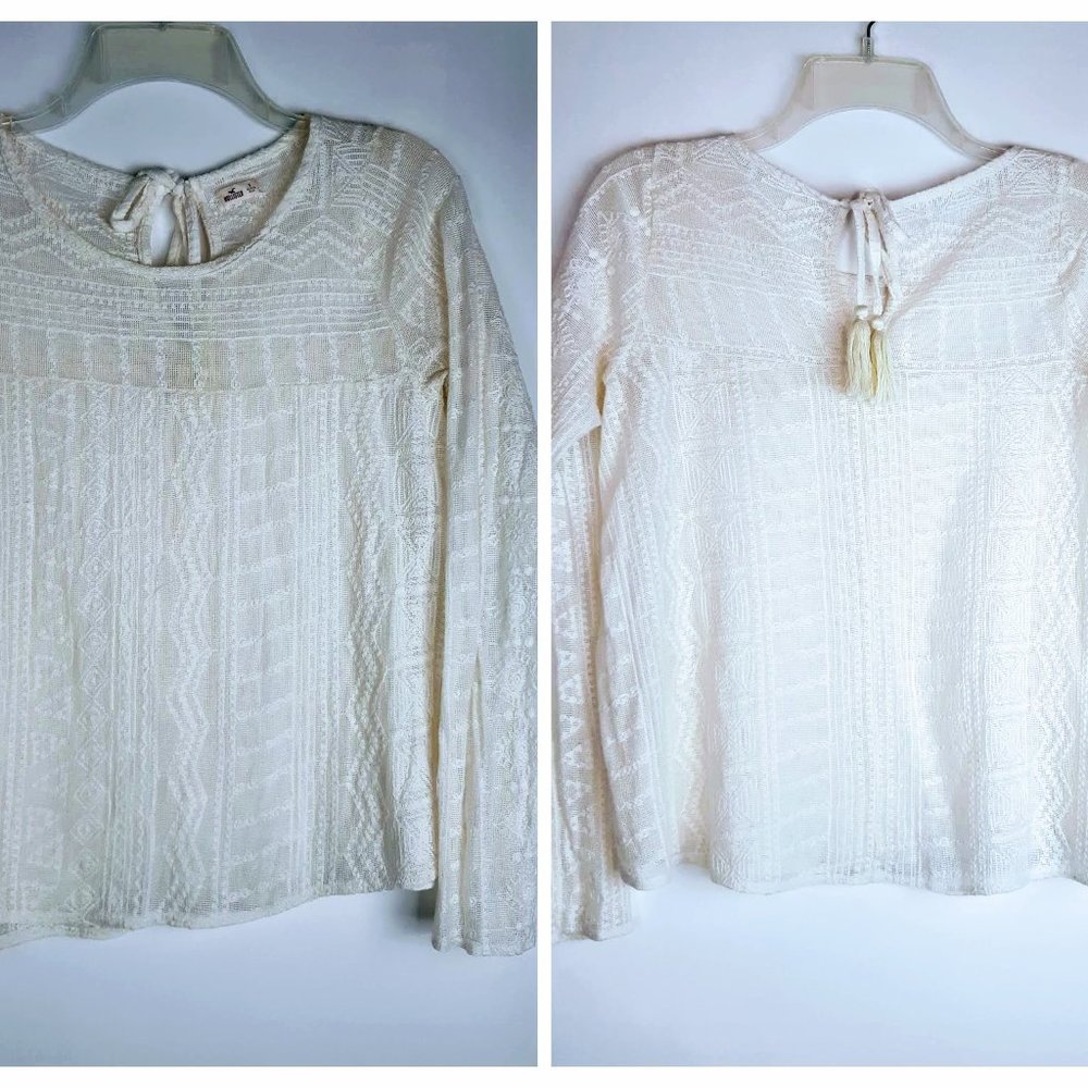 HOLLISTER Romantic Sheer Light Cream Top EUC